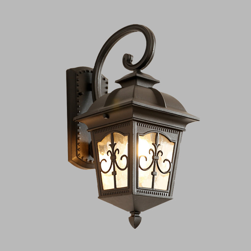 1 Head Wall Light Sconce Lodges Lantern Aluminum Wall Lamp Fixture in Black/Brass with Water Glass Shade
