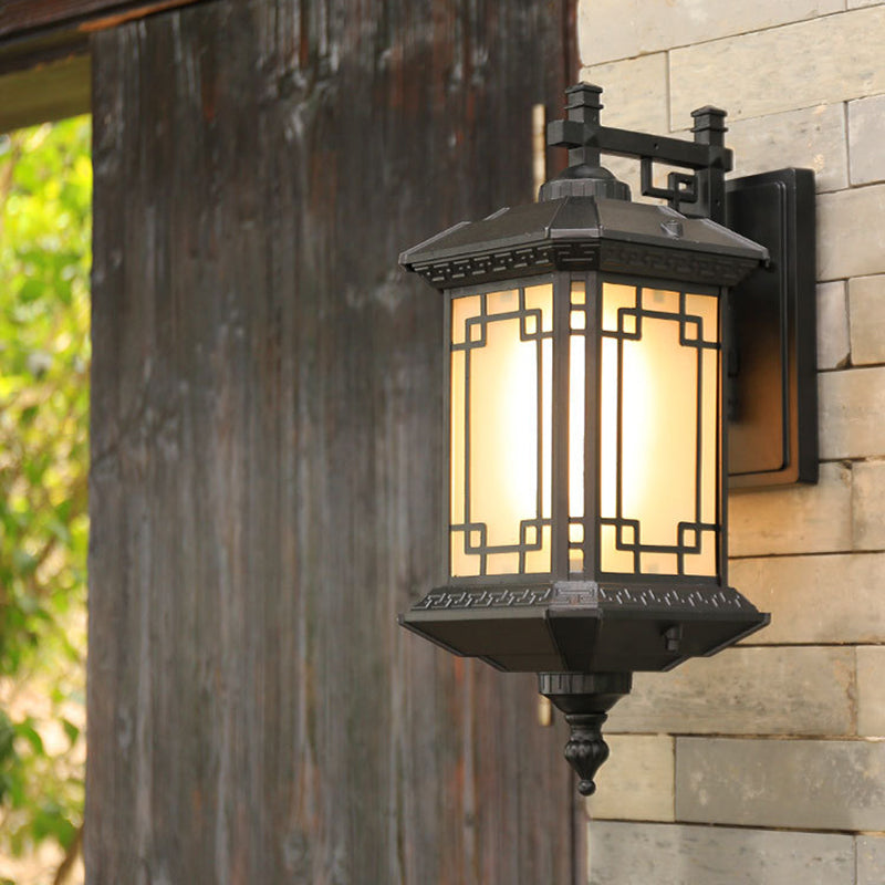 Black 1-Head Wall Sconce Lighting Country Opal Glass Pavilion Wall Mounted Lamp for Passage