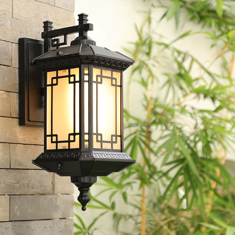 Black 1-Head Wall Sconce Lighting Country Opal Glass Pavilion Wall Mounted Lamp for Passage