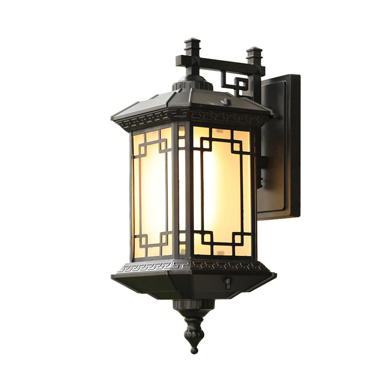 Black 1-Head Wall Sconce Lighting Country Opal Glass Pavilion Wall Mounted Lamp for Passage