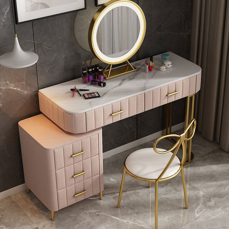 Glam Bedroom 5-Drawers Marble Metal Straight Feet Make-up Vanity