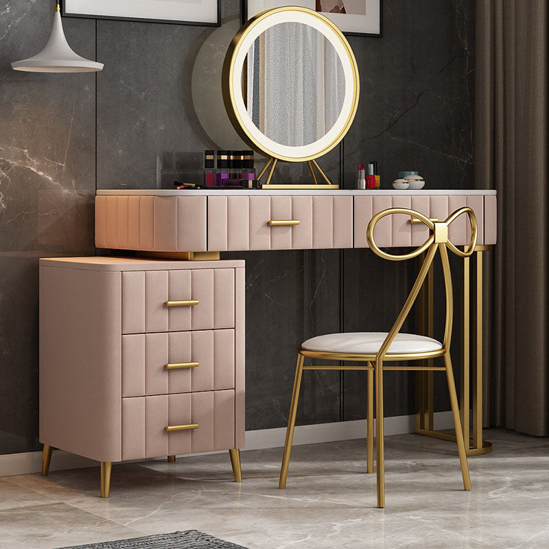 Glam Bedroom 5-Drawers Marble Metal Straight Feet Make-up Vanity