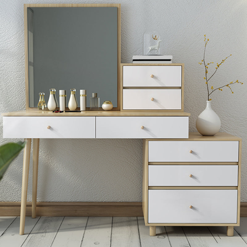 Wood Drawers Included Vanity Makeup Dressing Table Set with Stool and Mirror - 39.4" W