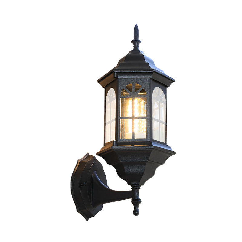 Castle Shape Aluminum Wall Lighting Countryside 1-Bulb Outdoor Wall Lamp Sconce in White/Black/Brass