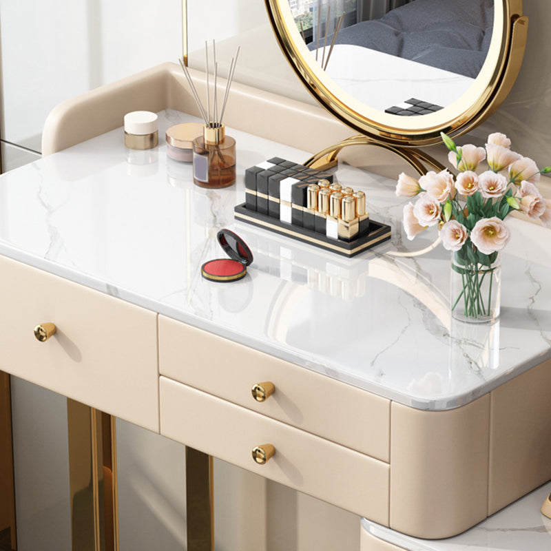 Luxurious Metal Makeup Dressing Table Stone Top Bedroom Vanity Desk