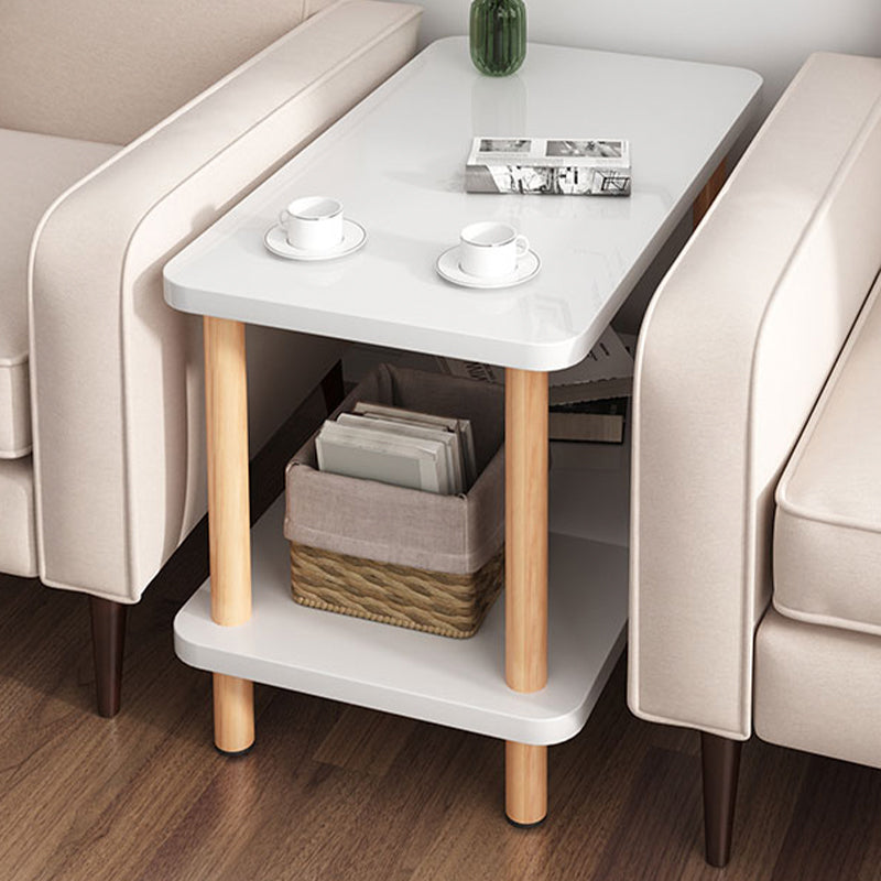 Modern Rectangular Corner Table Double Tier Wood Side End Table