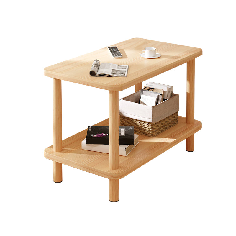 Modern Rectangular Corner Table Double Tier Wood Side End Table