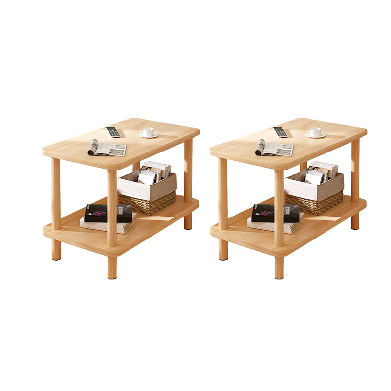 Modern Rectangular Corner Table Double Tier Wood Side End Table
