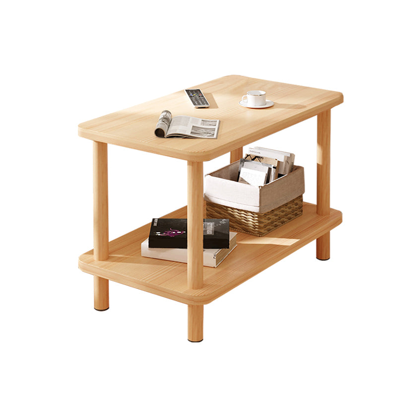 Modern Rectangular Corner Table Double Tier Wood Side End Table