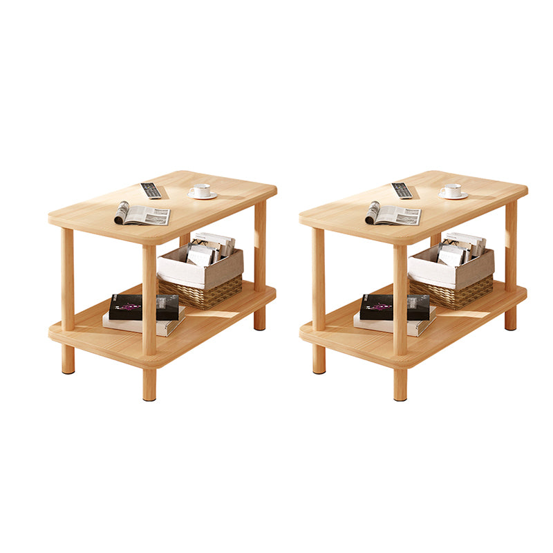 Modern Rectangular Corner Table Double Tier Wood Side End Table