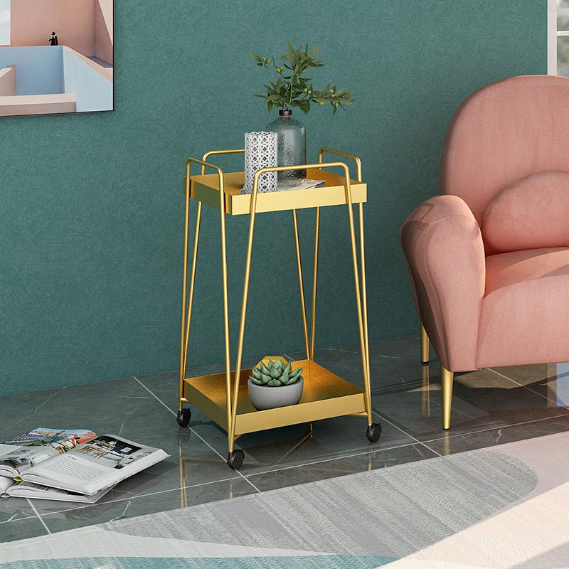 Mid-Century Square Corner Table Metal Tray Top Side End Table with Storage