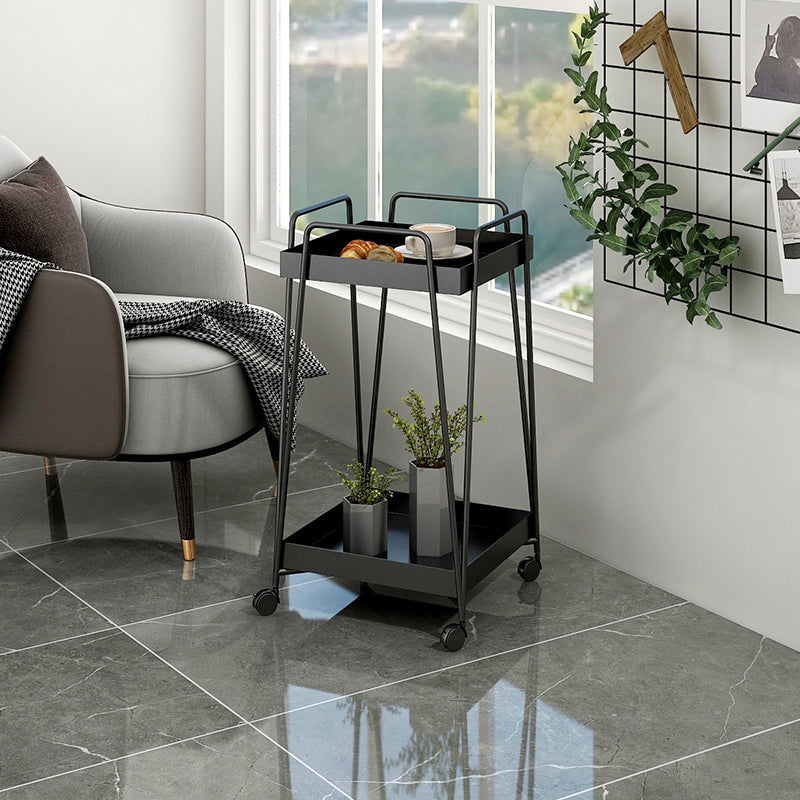 Mid-Century Square Corner Table Metal Tray Top Side End Table with Storage