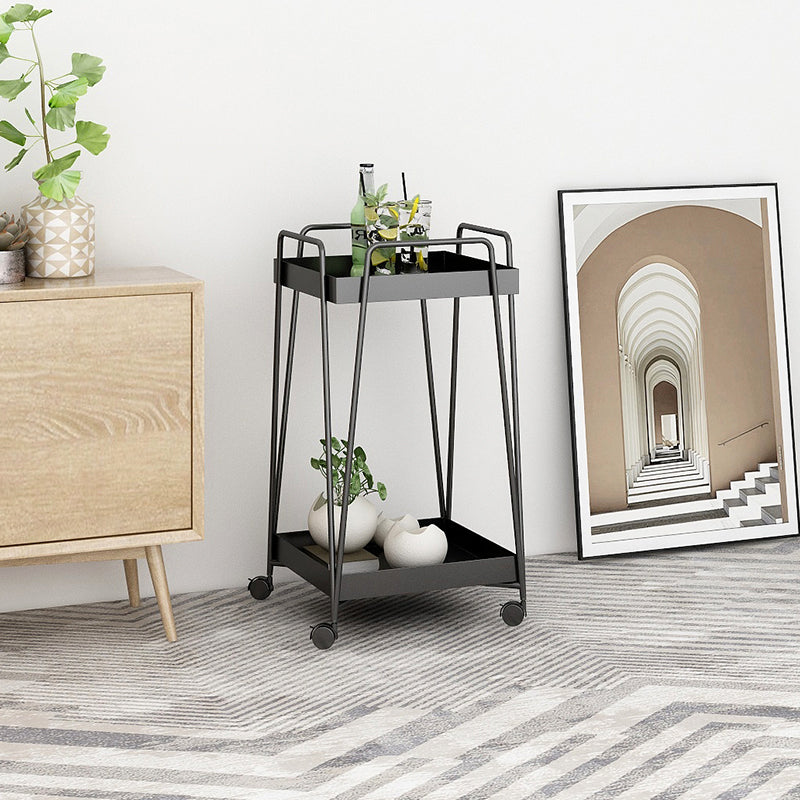 Mid-Century Square Corner Table Metal Tray Top Side End Table with Storage