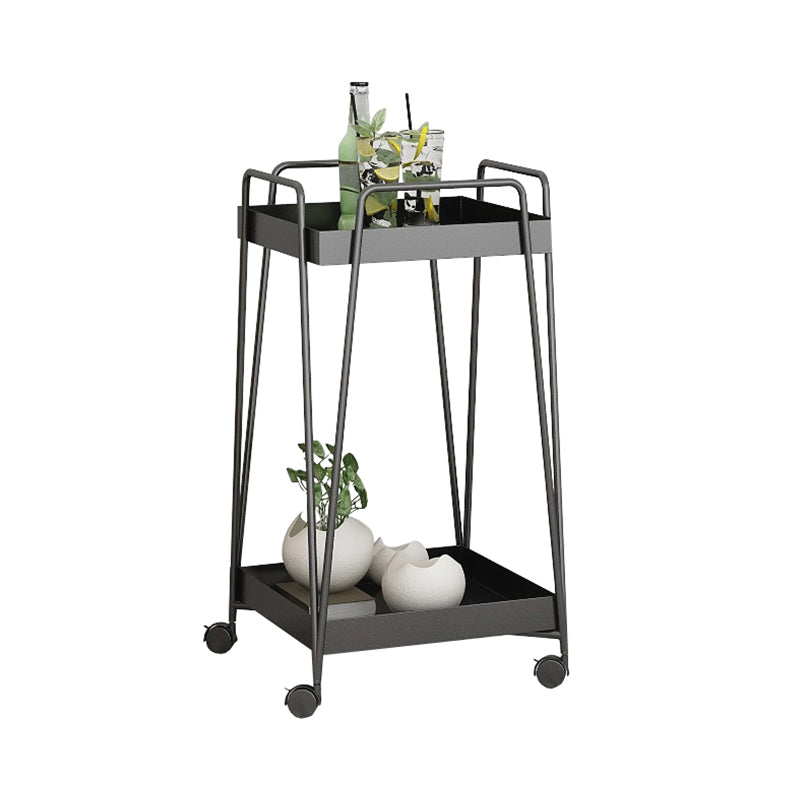 Mid-Century Square Corner Table Metal Tray Top Side End Table with Storage