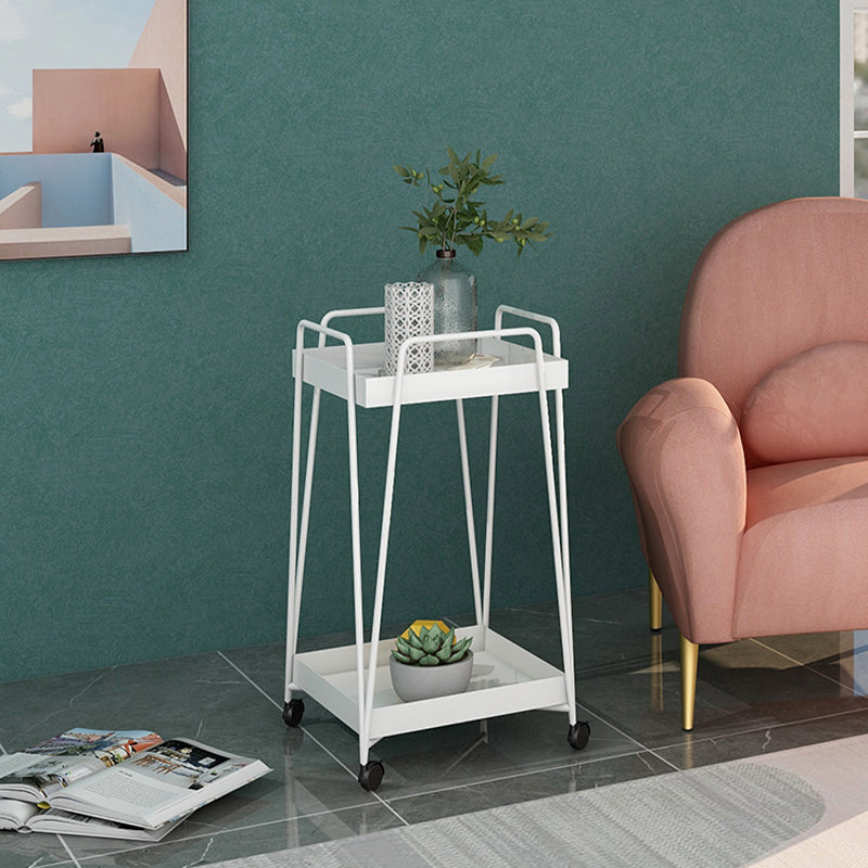 Mid-Century Square Corner Table Metal Tray Top Side End Table with Storage