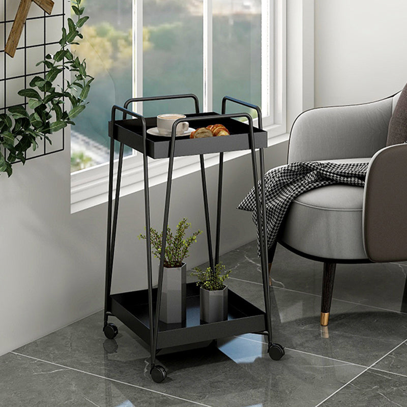 Mid-Century Square Corner Table Metal Tray Top Side End Table with Storage