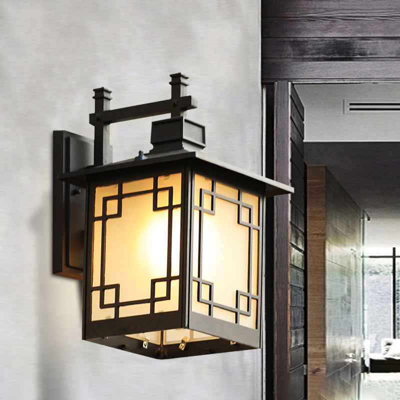 1-Kopf-Open-Bottom-Leuchter-Land-Messing/Schwarz-Finish Opal Frosted Glaswand montiertes Lampenvorrichtung