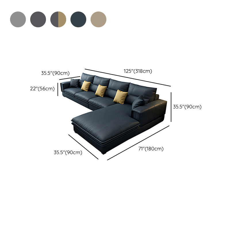 Contemporary Stationary Faux Leather Recessed Arm Pillows Sofa Chaise