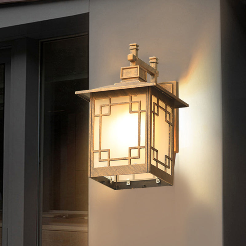 1-Head Open Bottom Sconce Light Country Brass/Black Finish Opal Frosted Glass Wall Mounted Lamp Fixture