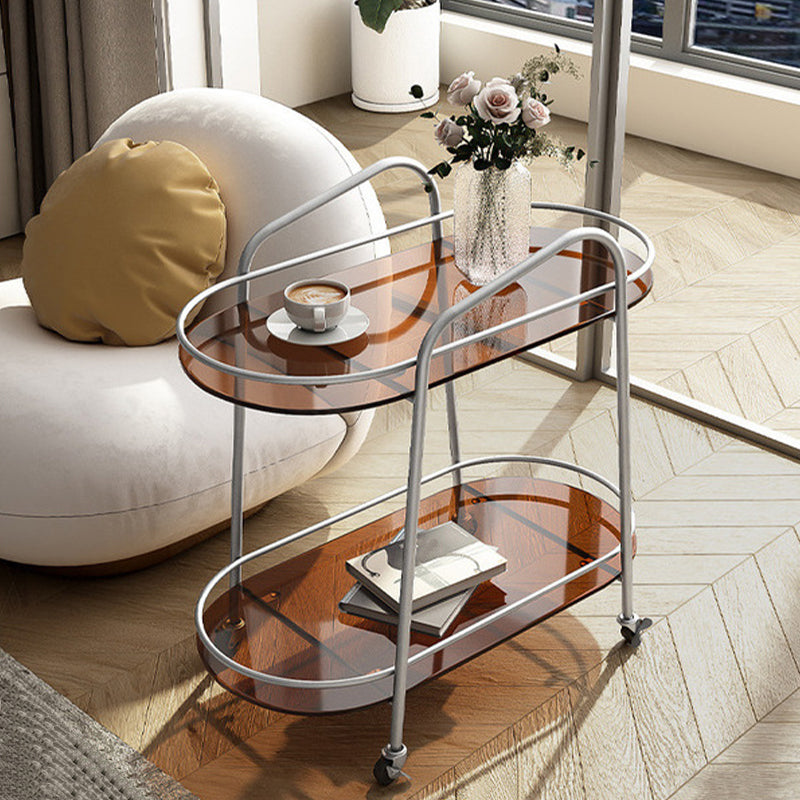 Modern 2-Tier Corner Table 4 Legs Oval Side End Table with Storage