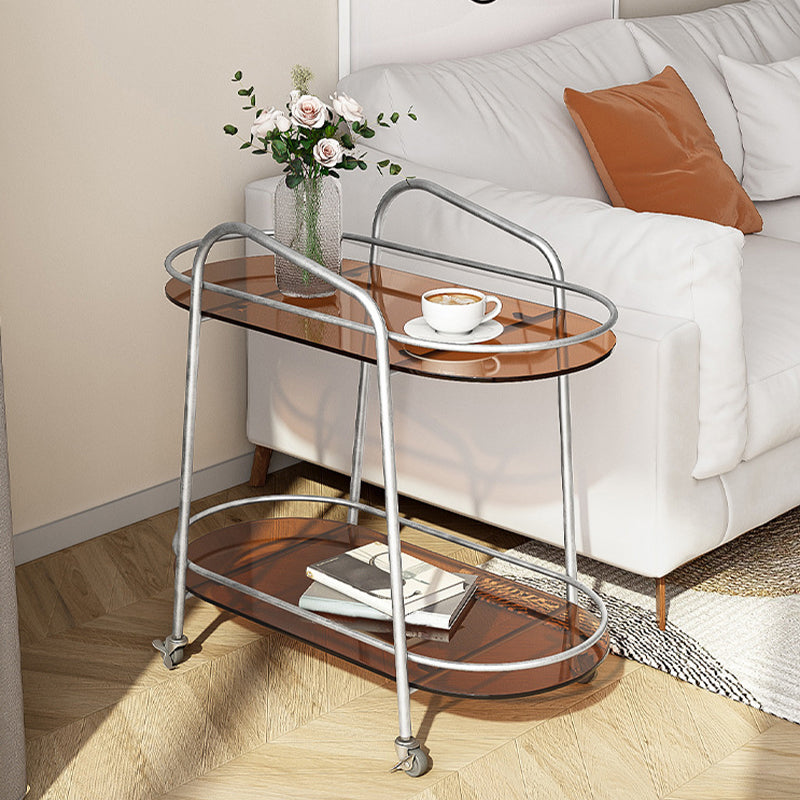 Modern 2-Tier Corner Table 4 Legs Oval Side End Table with Storage