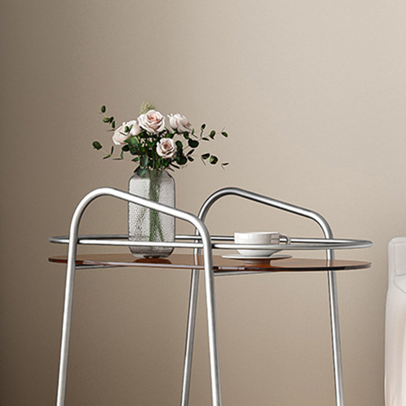 Modern 2-Tier Corner Table 4 Legs Oval Side End Table with Storage