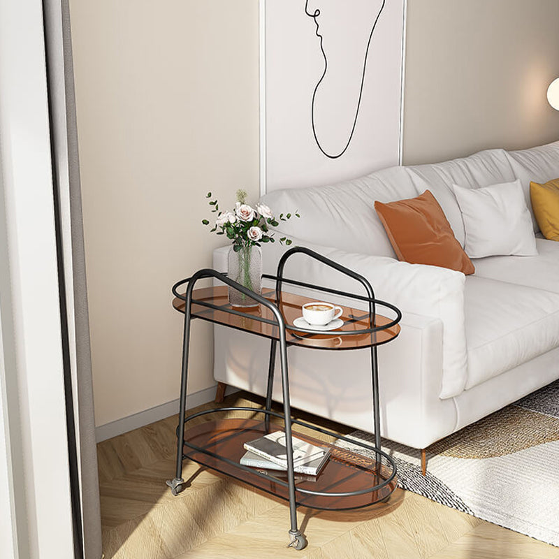 Modern 2-Tier Corner Table 4 Legs Oval Side End Table with Storage