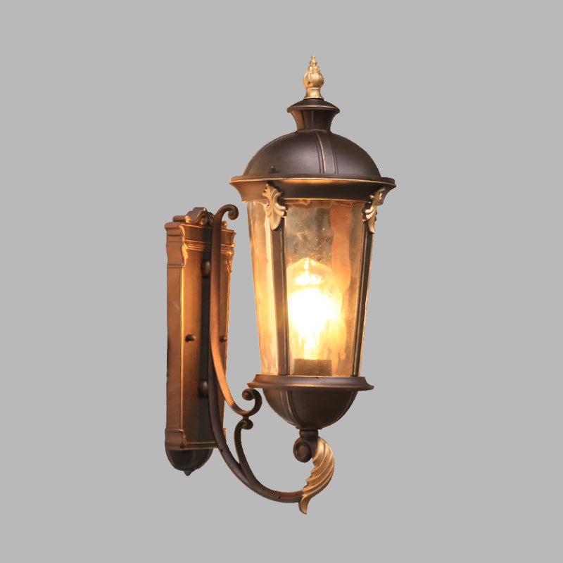 1-Light Water Glass Sconce Lamp Lodges Dark Coffee Urn Outdoor Wall Mount Light Fixture