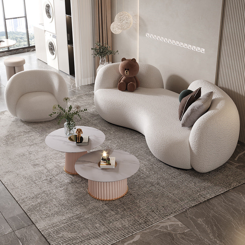 Contemporary Tuxedo Arm Sofa Fabric Sofa in White, Tight Back Curved Sofa