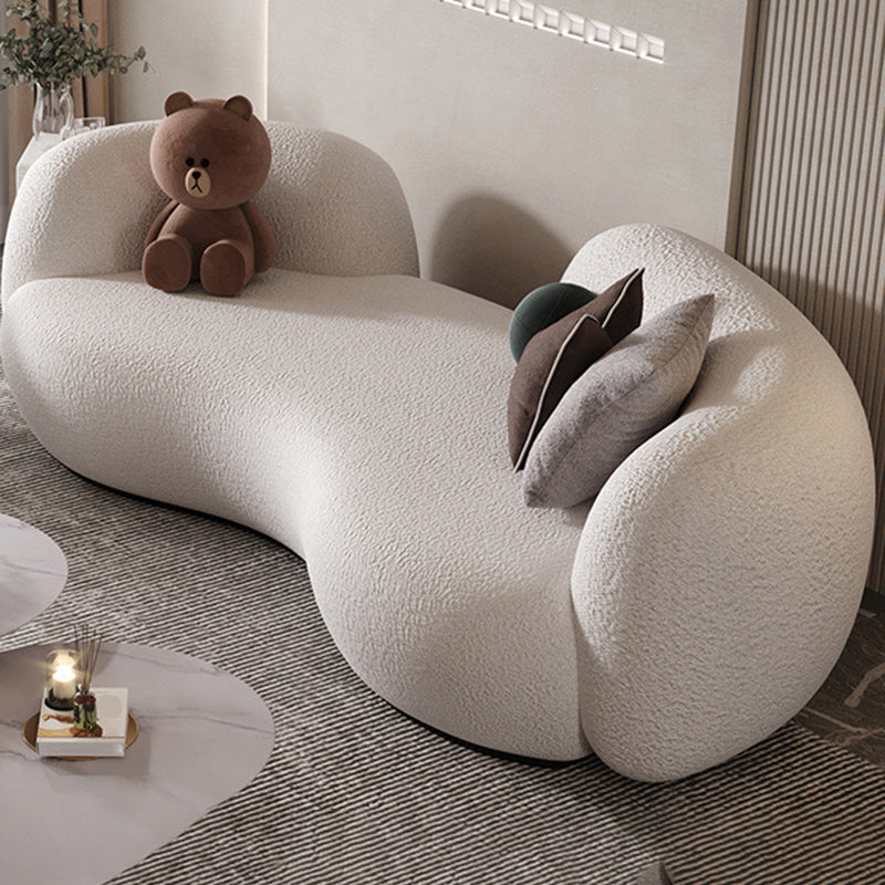 Contemporary Tuxedo Arm Sofa Fabric Sofa in White, Tight Back Curved Sofa