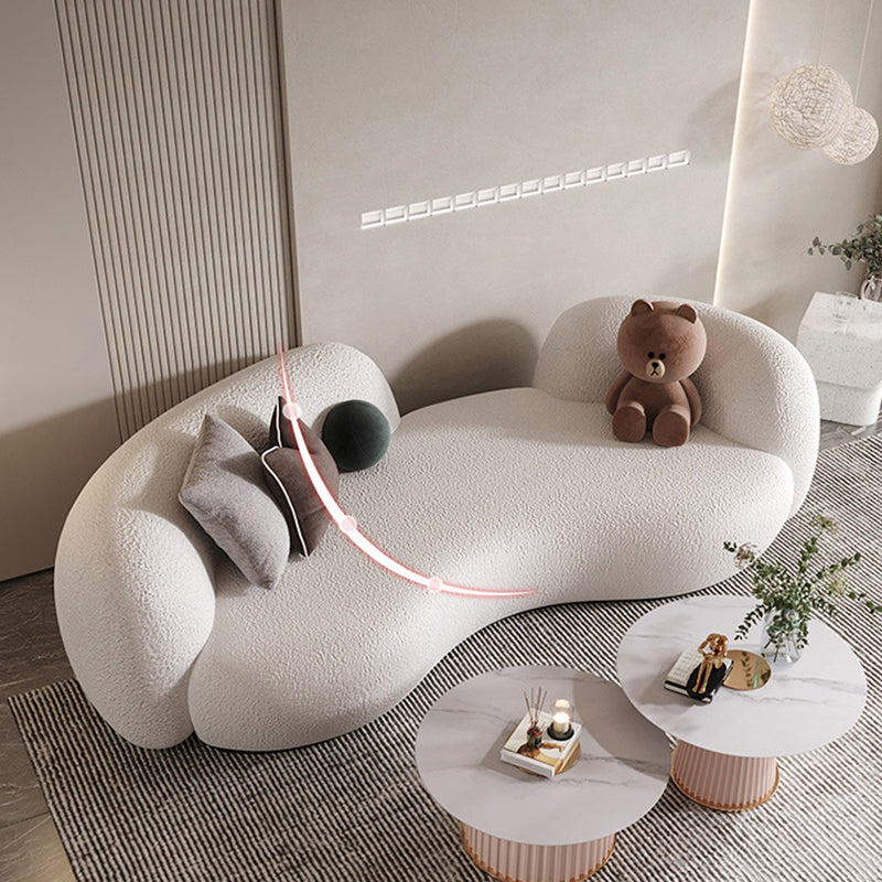 Contemporary Tuxedo Arm Sofa Fabric Sofa in White, Tight Back Curved Sofa