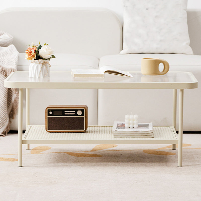 Rectangle Glass Coffee Table 15.75"H Sled Cocktail Table with Shelf