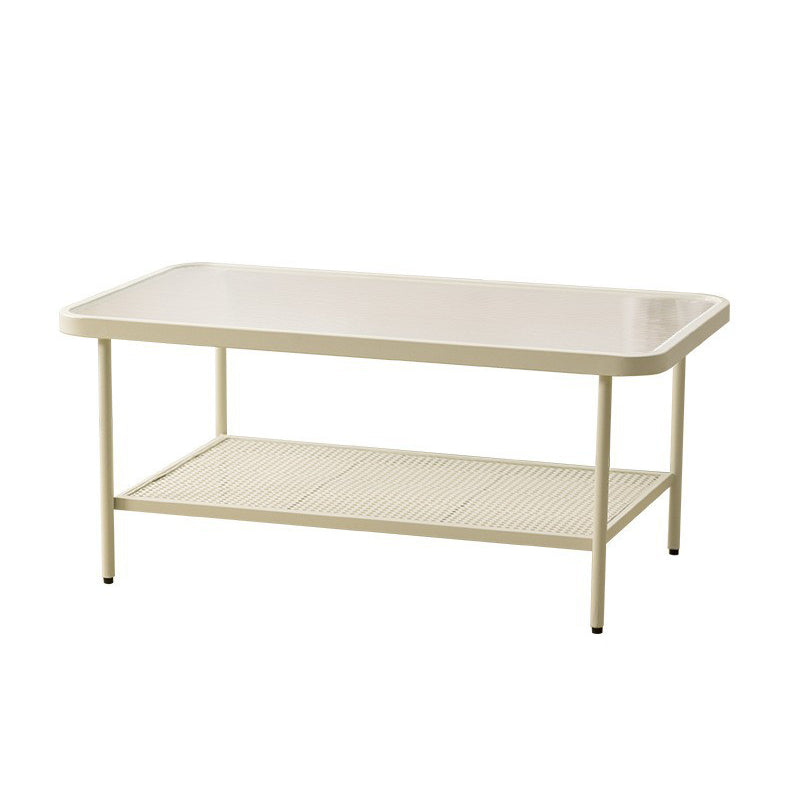 Rectangle Glass Coffee Table 15.75"H Sled Cocktail Table with Shelf