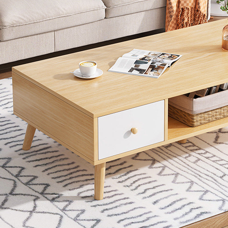 Rectangle Wooden Coffee Table 16.53"H 4 Legs Cocktail Table with Storage