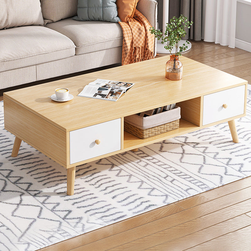 Rectangle Wooden Coffee Table 16.53"H 4 Legs Cocktail Table with Storage