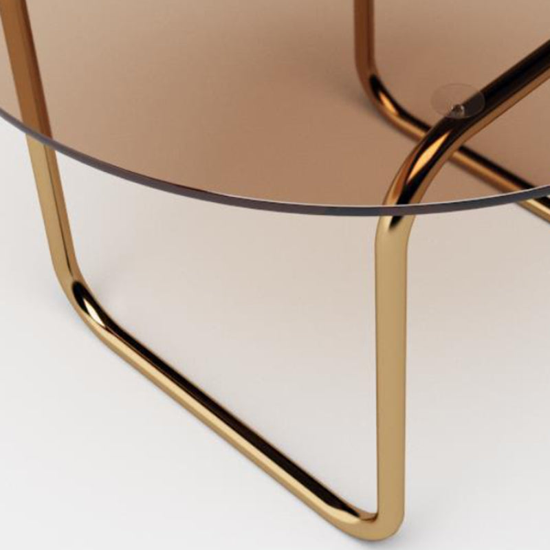 Contemporary Round Glass Top Cocktail Table with Sled Steel Base