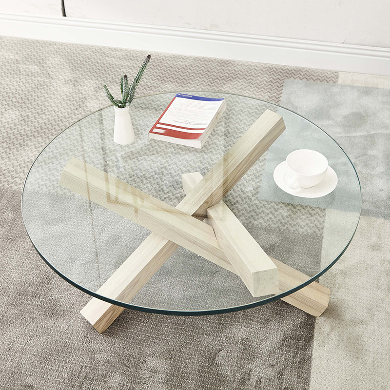 Scandinavian Coffee Table with Solid Wood Cross Legs in Natural