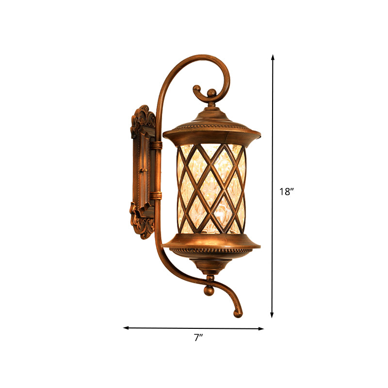 1-Light Pineapple Wall Mounted Light Farmhouse Copper Metallic Wall Sconce with Water Glass Shade