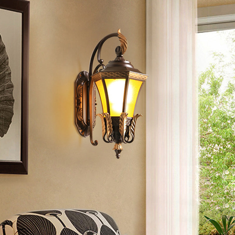Dark Coffee 1-Head Sconce Lighting Farmhouse Metal Curving Wall Mount Lamp Fixture for Corner