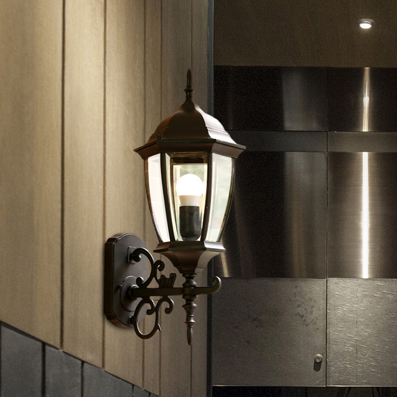 Clear Glass Pinecone Sconce Light Lodges 1 Head Outdoor Wall Mounted Lamp in Black/Bronze