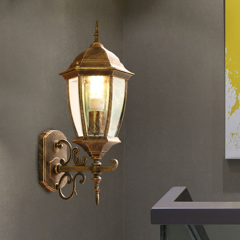 Clear Glass Pinecone Sconce Light Lodges 1 Head Outdoor Wall Mounted Lamp in Black/Bronze