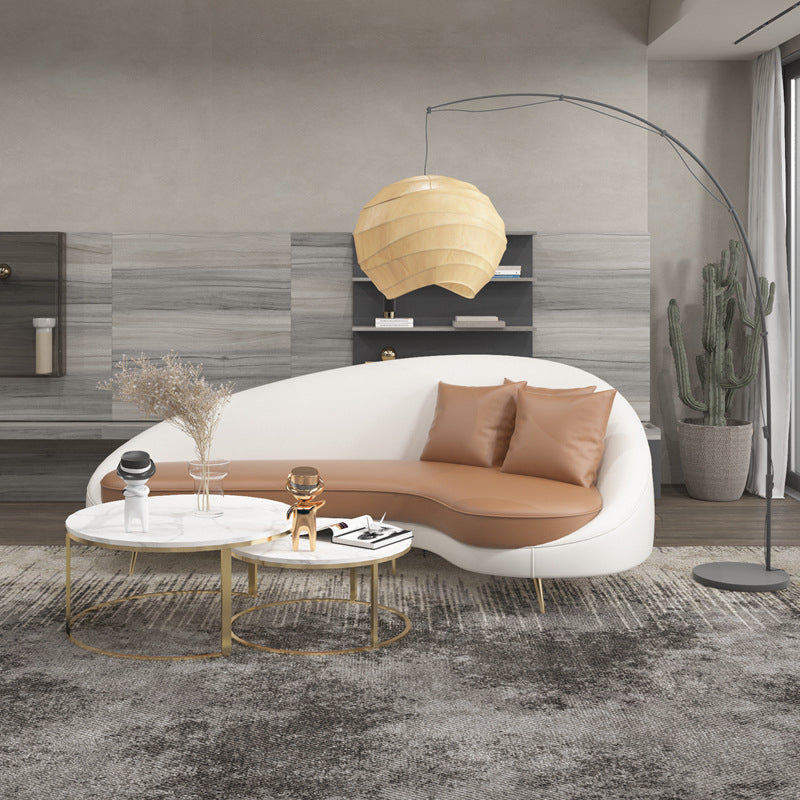 Contemporary Tight Back Curved Settee Faux Leather Sloped Arm Sofa