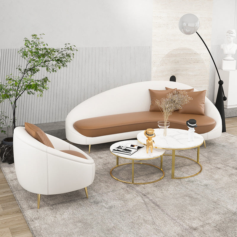 Contemporary Tight Back Curved Settee Faux Leather Sloped Arm Sofa