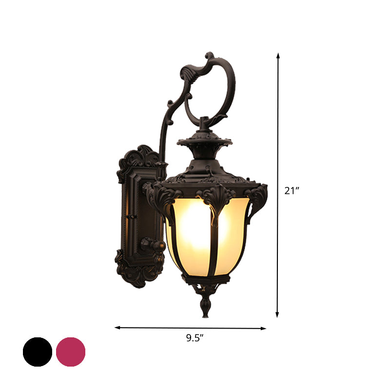 Rustic Acorn Shaped Wall Mount Lighting 1 Head Frosted Glass Wall Lamp Sconce in Black/Red for Courtyard