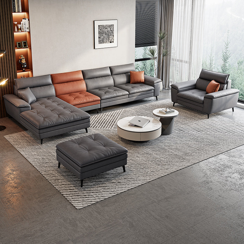 34.25 " H Faux Leather Pillow Top Arm Sofa & Chaise for Living Room