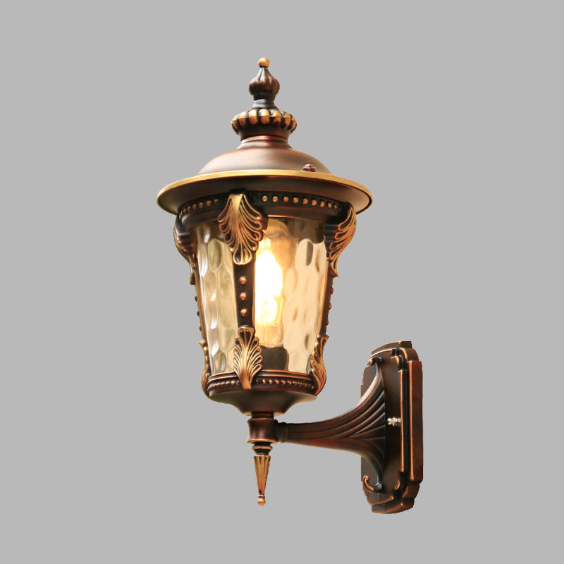 1 Bulb Sconce Light Fixture Countryside Outdoor Wall Mounted Lamp with Water Glass Shade in Coffee