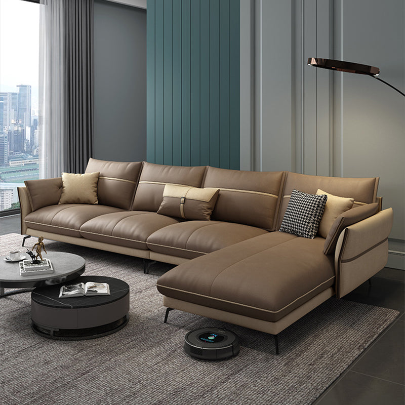 Scandinavian 35.43 " H Faux Leather Flared Arm Sofa & Chaise