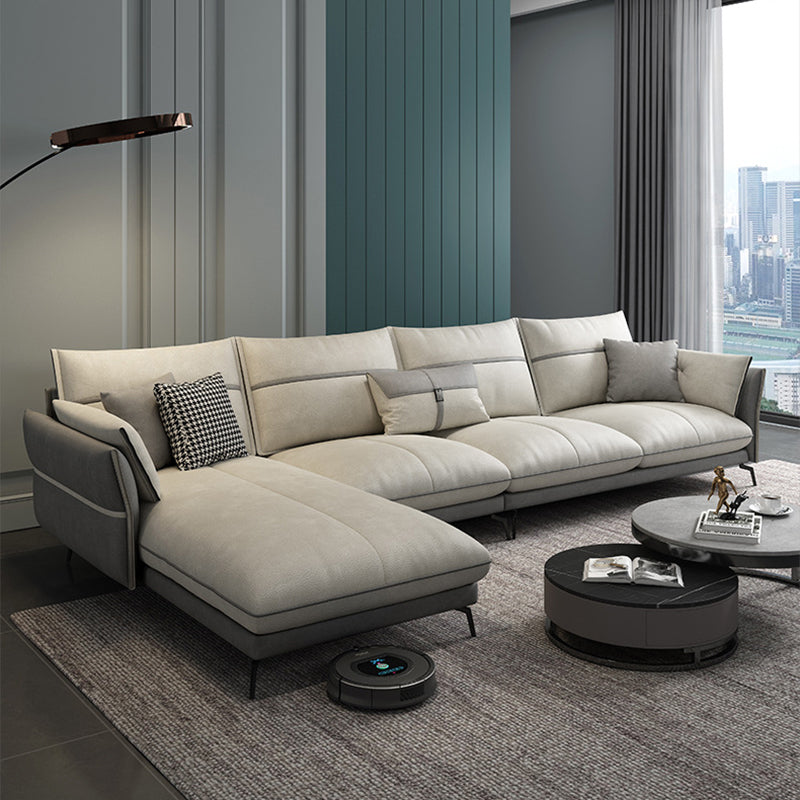 Scandinavian 35.43 " H Faux Leather Flared Arm Sofa & Chaise