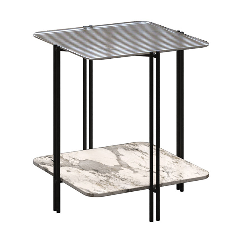 Glass Square 4 Legs Side Table 23.6" Tall End Table with Storage Shelf