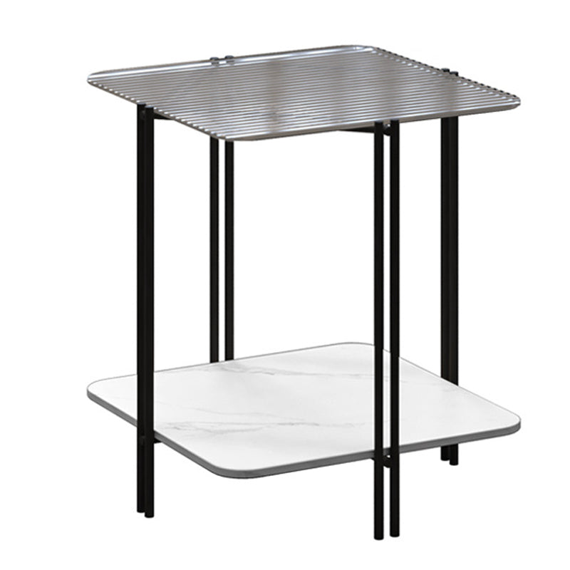 Glass Square 4 Legs Side Table 23.6" Tall End Table with Storage Shelf